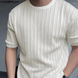 Men's T Shirts INCERUN Tops 2024 Korean Style Fashion Texture Stripes Casual Streetwear Male O-neck Long Sleeved Camiseta S-5XL