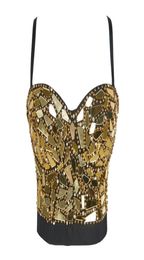 Atoshare Sexy Women Silver Gold Sequin Rhine Top Lady Rave Outfit Pearl Glitter Tops Bustier Female Corset Crop Top Strass 217648378