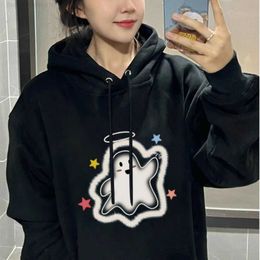 American Printed Hoodie for Women Black Autumn/winter Plush Loose Oversized Jacket with a Sense of Niche Design