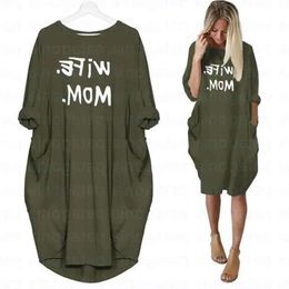 Wife Mom Summer Dresses Casual Women Fashion Round Neck T Shirt Long Sleeve Sundress Slim Sexy Dress Plus Size S-5Xl 394