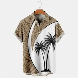 Men's Casual Shirts Lapel Button Man Shirt Short Sleeve Vacation Hawaiian Oversized Coconut Tree Graphic Sweatshirt Summer Beach Clothes