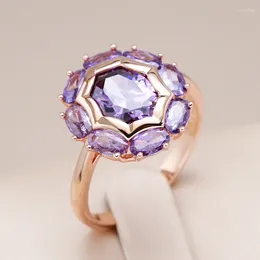 Cluster Rings Kinel Unusual Sparkling Oval Purple Natural Zircon For Women Luxury 585 Rose Gold Colour Party Daily Fine Jewellery 2024