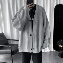 Men's Sweaters Man Clothes Japanese Harajuku Fashion Knitted For Men Jacket Cardigan Solid Colour Plain Coat Black V Neck Over Fit Knit