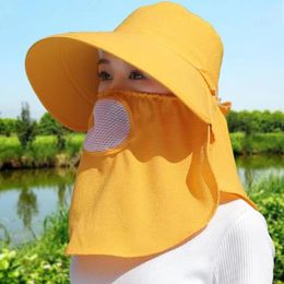 Berets Wide Brim Sun Hat Sunscreen And Shading Shawl Mask Adjustable UV Protection Beach Cap Autumn