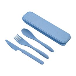 New Multicolor Wheat Straw Portable Knife Fork Spoon Three Piece Travel Anti-Falling Cutlery Activity Gift Set F002