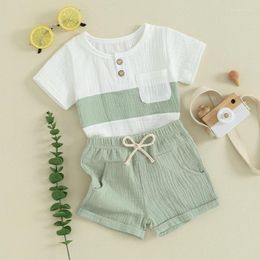 Clothing Sets Toddler Baby Boy Summer Shorts Contrast Colour T-shirt Tops Elastic Waist Clothes Outfits