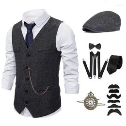 Men's Vests Retro 1920s Costume Gatsby Party Role Playing Prom Banquet Gentleman Hat Dressing Set