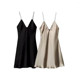 Casual Dresses Zach AiIsa Spring And Summer High-quality Women's Sexy Suspender Silk Satin Texture Underwear Style Drape Short Dress