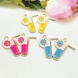 Charms 10 BULK Lemonade Charm Drink Food Summer Yellow Lemon Tassel Necklace Enamel Vacation Citrus Pendant 20.5 25.5mm