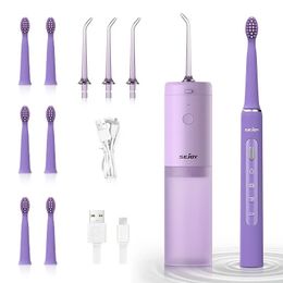 1 Set Electric Water Flossers For Teeth, Whitening Dental Oral Irrigator With 4 Jet Tips & 7 Brush Heads, Detachable Reservoir, Rechargeable Cordless Waterproof.