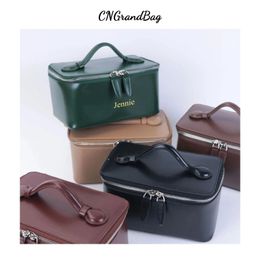 Customised Genuine Leather HandHeld Cosmetic Bag LargeCapacity Storage Wash Waterproof Stiff Travel Bath Box 240124