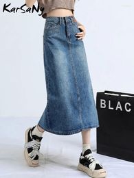 Skirts KarSaNy Women Long Denim Vintage Back Slit High Waist Jean Skirt 2024 Bodycon Maxi Blue Straight For