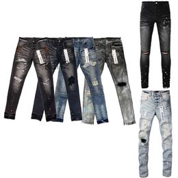 Purple Jeans Mens Designer Printing Embroidery Pants Fashion Holes Trouser Us Size 28-40 Hip Hop Distressed Zipper Trousers 29-40 LPBW