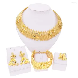 Necklace Earrings Set For Women 24K Original Brazilian Gold Plated Cutout Round Delicate Luxury Bracelet