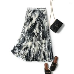 Skirts Nautical Line Hand Painted Print Swing Skirt Medium Length Versatile High Waist Pleated