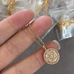 Pendant Necklaces Vintage Gold Plated Zircon Lotus Flower Necklace Female Mother Of Pearl Shell Wedding Circle Crystal Floral Jewelry