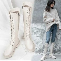 Dress Shoes 2021 Winter Knee Boots Women Black Gothic Shoes Warm Plush Boots Square Heels Leather Knee High Boots Women White Combat BootsL231228