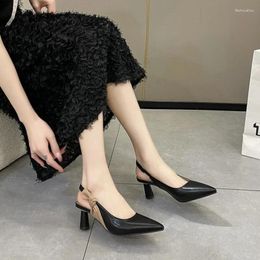 Dress Shoes European And American High-heeled Sandals For Women In 2024 Colour Block Commuting Pointed Strap Minimalist Single Shoe Traf