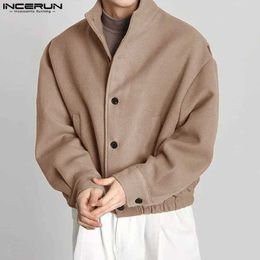 Men's Jackets INCERUN 2023 Men's Jackets Solid Colour Stand Collar Long Sleeve Button Fashion Coats Men Korean Streetwear Casual Jackets S-5XL J240125