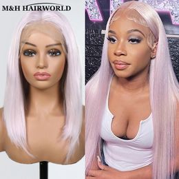 Light pink short Bob synthetic hair lace front wig suitable for women gray purple long straight wig no glue lace front wig 230125