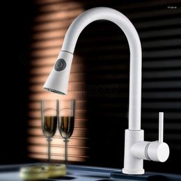 Kitchen Faucets White Faucet Single Hole Pull Out Stream Sprayer Head Sink Mixer Tap Deck Mounted Cold Water Chrome/Black