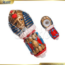 Unqiue Egypt Hand painting Pipe 3D Glass Pipe Heavy Tobacco Dry Herb Hand Smoking Spoon Pipe Oil Burner Hookah Bong