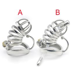 2 Styles Male Cage Devices Stainless Steel Cock Ring with Catheter Penis Lock Bondage Sex Toy For Men6839807