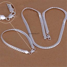 Pendant Necklaces 925 Sterling Silver Christmas Gifts European Style Retro 6MM Flat Chain Necklace Bracelets Fashion For Man Women Jewelry SetsL24