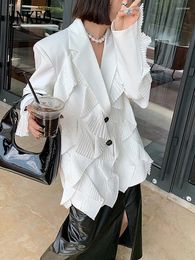 Women's Suits White Ruffles Women Single Breasted Blazer 2024 Fall Design Irregular Long Sleeve Jacket Office Lady Clothes Korean INKEO