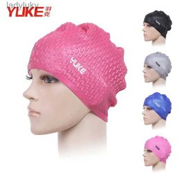 Swimming caps YUKE Silicone Swimming Cap Unisex Flexible Waterproof Adult Waterdrop Swimming Head Cover Protect Ear Pool Bath Cap BadmutsL240125