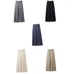 Women's Pants Women Twisted Knit Wide Leg Solid Colour High Waist Loose Long