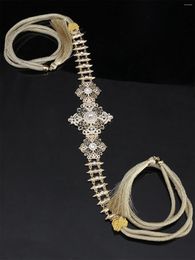 Belts Luxury Moroccan Rope Waist Chain Silver Hollowed-Out Rhinestone Inlaid Wedding Dress Decorative Jewellery Belt