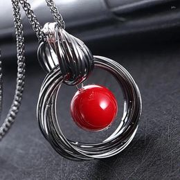 Pendant Necklaces Vintage Retro Circle Red Beaded Necklace For Woman Girl Sweater Chain Fashion Charm Jewellery Gift