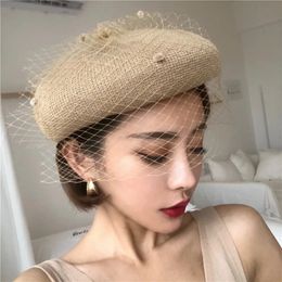 Summer Hats Women Beret Vintage Mesh Yarn Berets Fashion Female Breathable Beret Hat Solid Colour Cap Party Hat 240125