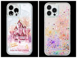 Quicksand Soft TPU Cases For Iphone 15 Plus 14 Pro MAX 13 12 11 Fashion Castle Fireworks Liquid Bling Glitter Sparkle Floating Mobile Phone Back Cover Skin