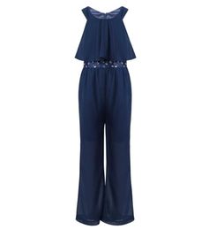 Sparkly Rhinestone Casual Girls Jumpsuit Summer 2021 Sleeveless Zipper Girl Overalls Chiffon Wide Leg Kids Jumpsuits 6 8 10 12 Y8453927