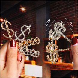 Hair Clips & Barrettes Design Crystal Rhinestone Letter Hair Clips Gold Hairpin Diamond Words Barrettes Fashion Bangs Clip Drop Deliv Dhzv3