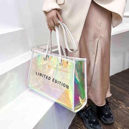 Laser Transparent Shoulder Bag Large Capacity Letter Pattern Women's Tote Bag Summer Clear Waterproof Beach Armpit Bag Female259H