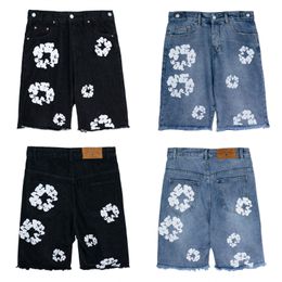 Denim designer shorts men White wreaths Tassel design Black Blue American Street Trend Shorts