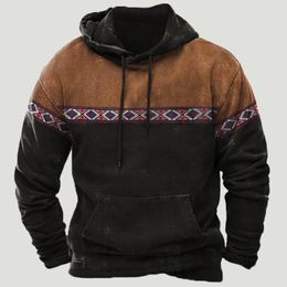 Men's Hoodies Vintage Western Hoodie Hooded Sweatshirt Geometric Harajuku Pullover Jacket Oversized Casual Streetwear Tops