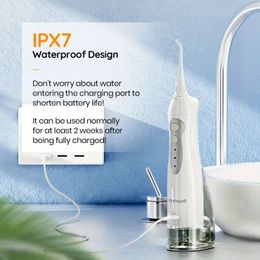 A Mornwell F18 Portable Oral Irrigator With Travel Bag Water Flosser Rechargeable 5 Nozzles Water Jet 6.76oz Water Tank Waterproof11.02*3.54*2.75in