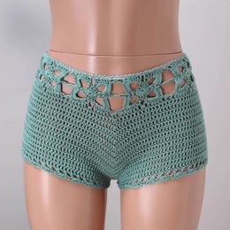 Women's Shorts Spring Summer Sexy Perspective Hollow Out Solid Colour Pattern Knit Three-Point Beach Trousers Clothing