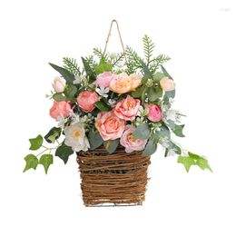 Decorative Flowers Spring Wreath Front Door Basket Welcome Sign Wedding Home Decor