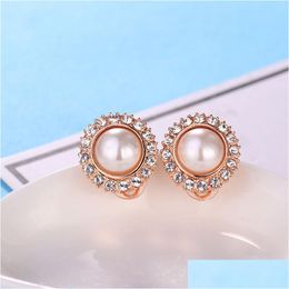 Clip-On & Screw Back Top Selling Simated Pearl Ear Clips Without Piercing Earrings For Women White Gold Colour Sunflower Shape Design Dh1K4