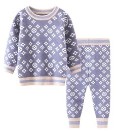 Boy Designer long sleeved clothing set baby knitting top pants 2 pcs sport suit children clothes set newborn4167274