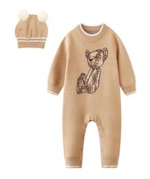 Lovely Baby Knitted Rompers With Hats Autumn Winter Newborn Cotton Thicken Warm Jumpsuits Infant Cartoon Bear Onesies Toddler Kids7241772