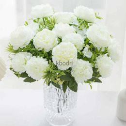 Faux Floral Greenery 1 Pc 5 forks Bulbous chrysanthemum peony for christmas accessory home Floral Arrangement wedding bouquet decor artificial flower YQ240125