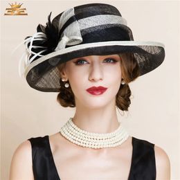 Summer Black and White Elegant Linen Fedora Hats Lady Fashion Fedoras Hat Women Floppy Wide Brim Cloche Hat Flax Linen B-8150 240124