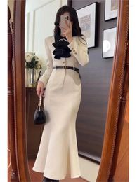 Casual Dresses 2024 French Small Fragrant Temperament Celebrity Office Lady Party Dress Female Senior Sense Waisted Slim Fishtail Long