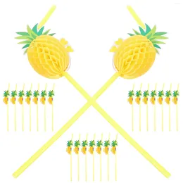 Disposable Cups Straws 50 Pcs Pineapple For Kids Bulk Cocktail Hawaiian Luau Party Tropical Juice